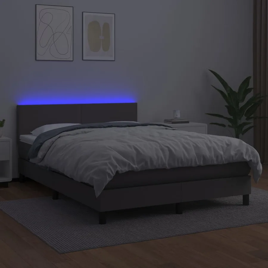 Sommier à lattes de lit avec matelas et LED Gris 140x190 cm - 4