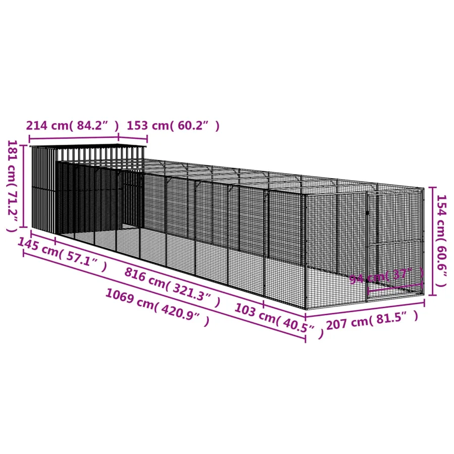Niche pour chien avec cour anthracite 214x1069x181 cm - 9