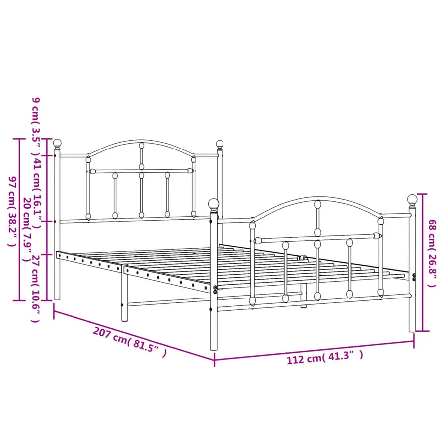 Cadre de lit métal sans matelas avec pied de lit noir 107x203cm - 9