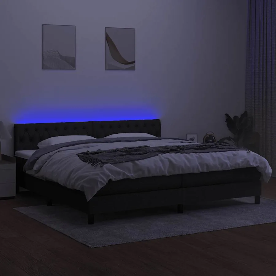 Sommier à lattes de lit et matelas et LED Noir 200x200 cm Tissu - 4
