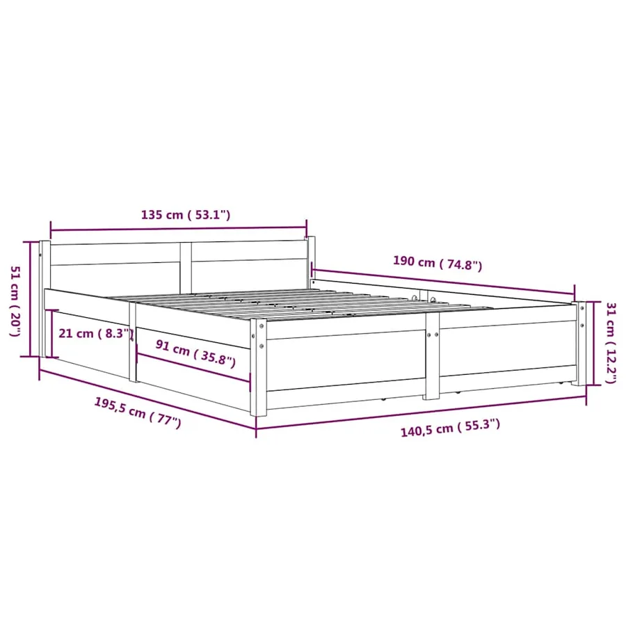Cadre de lit sans matelas avec tiroirs blanc - 11