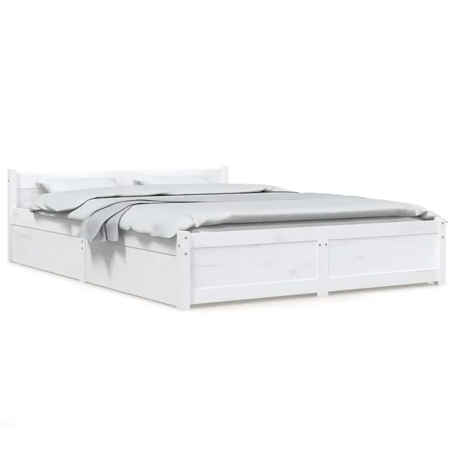 Cadre de lit sans matelas avec tiroirs blanc - 2