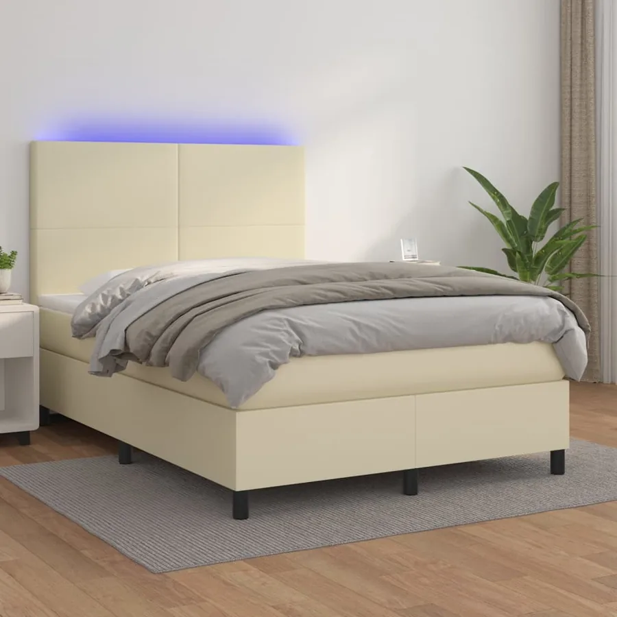 Sommier à lattes de lit avec matelas et LED Crème 140x190 cm
