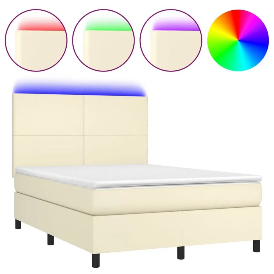 Sommier à lattes de lit avec matelas et LED Crème 140x190 cm - 2