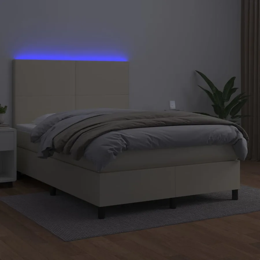 Sommier à lattes de lit avec matelas et LED Crème 140x190 cm - 4