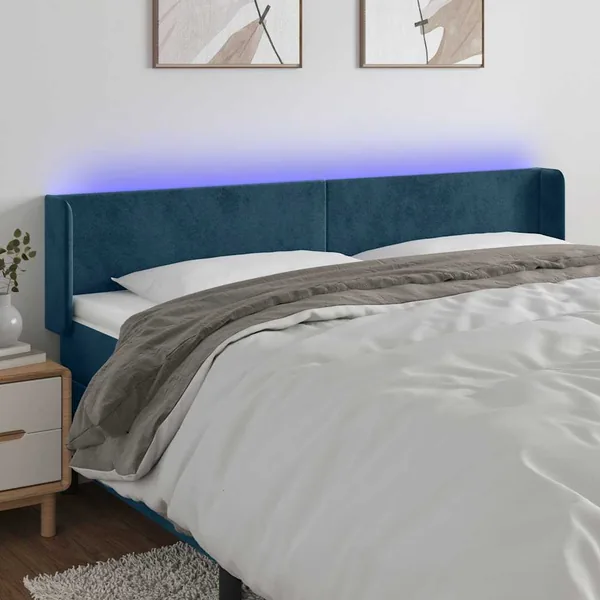 Tête de lit à LED Bleu foncé 163x16x78/88 cm Velours