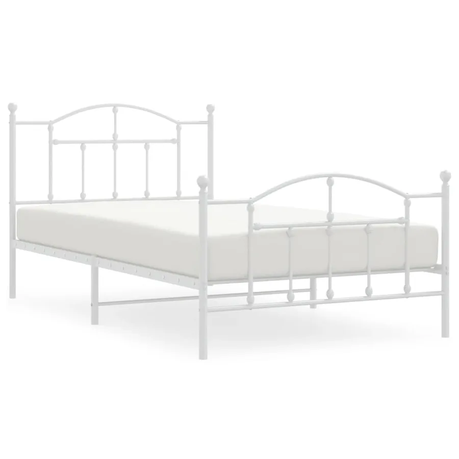 Cadre de lit métal sans matelas et pied de lit blanc 107x203 cm - 2