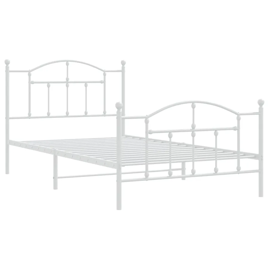 Cadre de lit métal sans matelas et pied de lit blanc 107x203 cm - 3