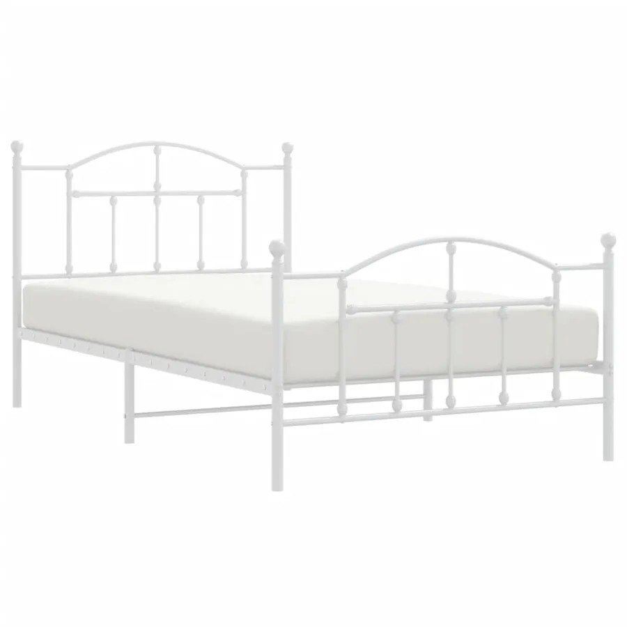 Cadre de lit métal sans matelas et pied de lit blanc 107x203 cm - 4