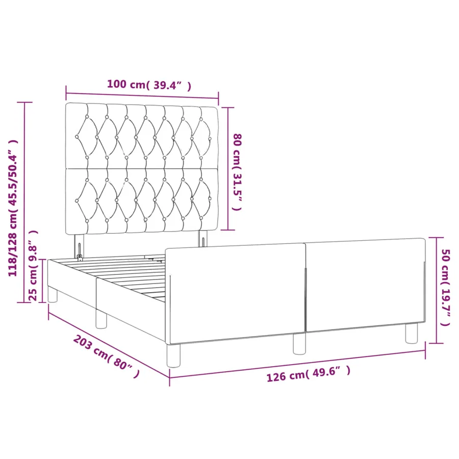Cadre de lit sans matelas noir 120x200 cm velours - 14