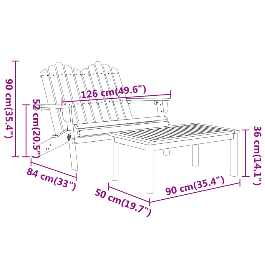 Ensemble de salon de jardin Adirondack 5 pcs bois acacia solide - 9