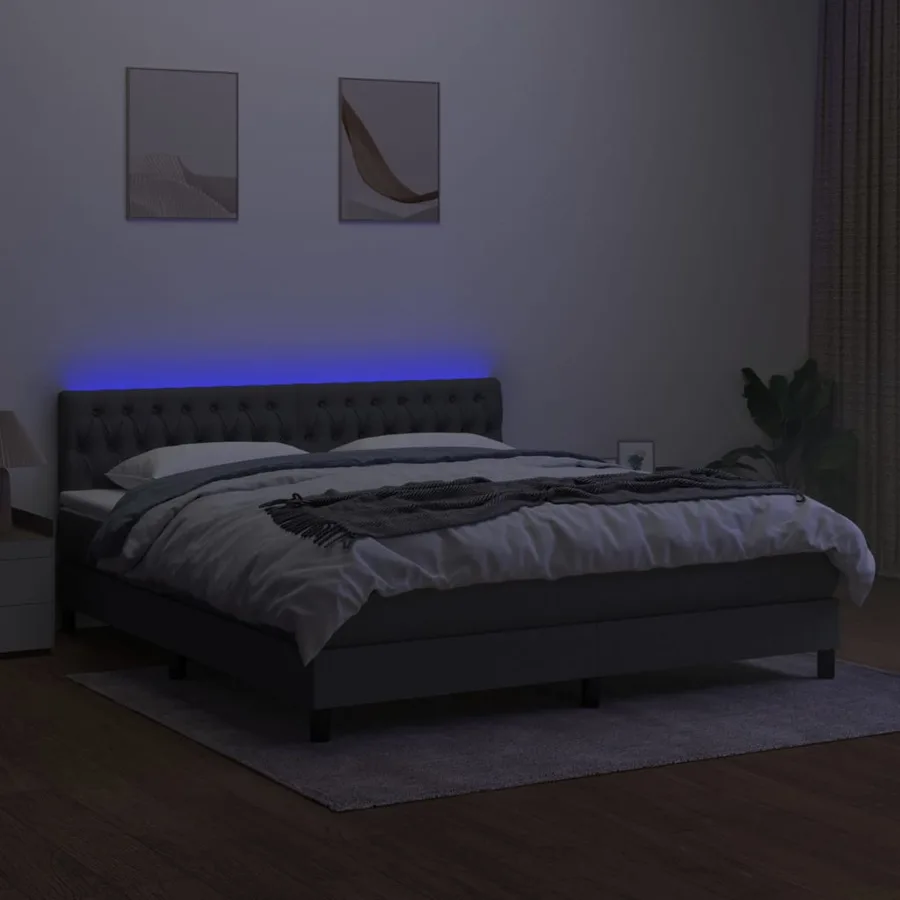 Sommier à lattes de lit et matelas et LED Gris foncé 180x200 cm - 4