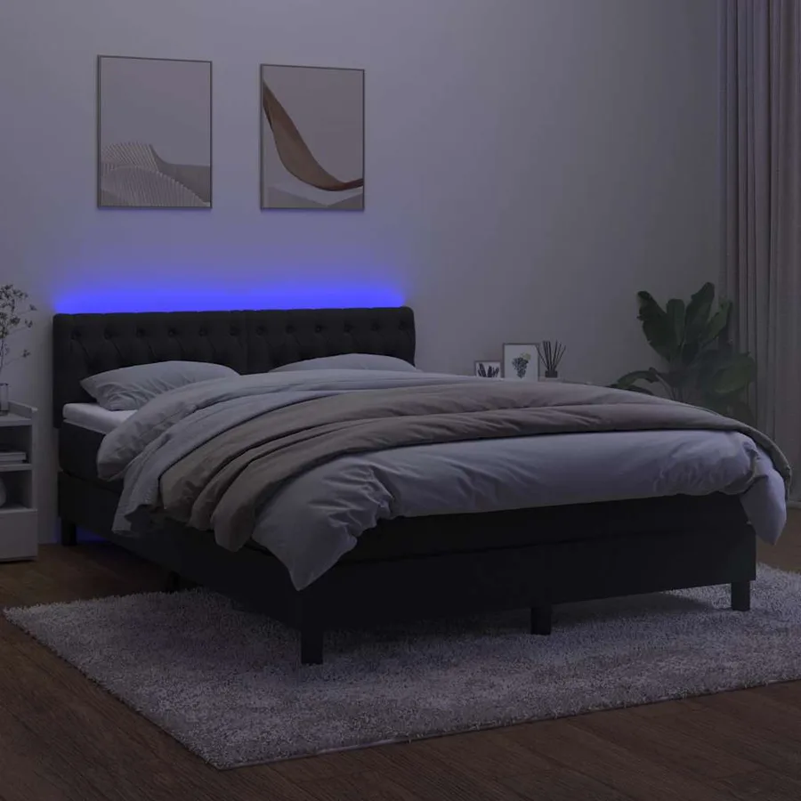 Sommier à lattes de lit avec matelas et LED Noir 140x190 cm - 4
