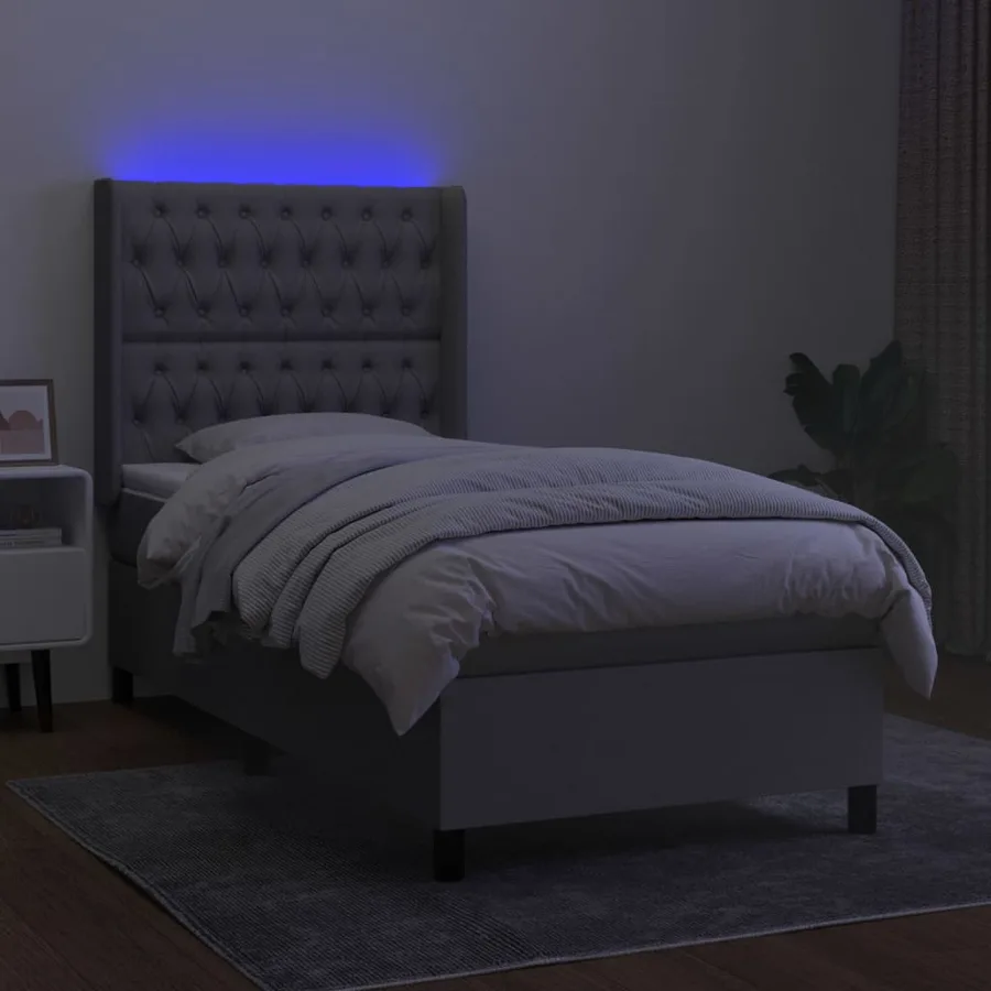 Sommier à lattes de lit matelas LED Gris clair 90x190cm Tissu - 3