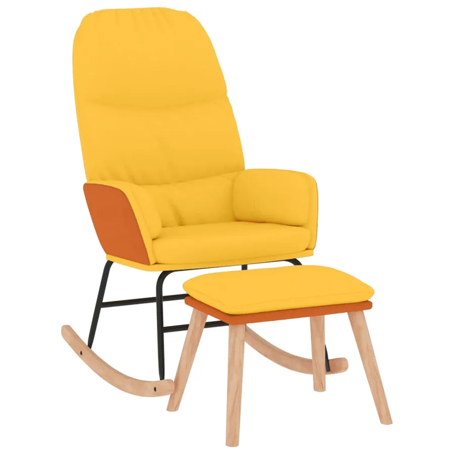 Chaise à bascule avec repose-pied Jaune moutarde Tissu - 2