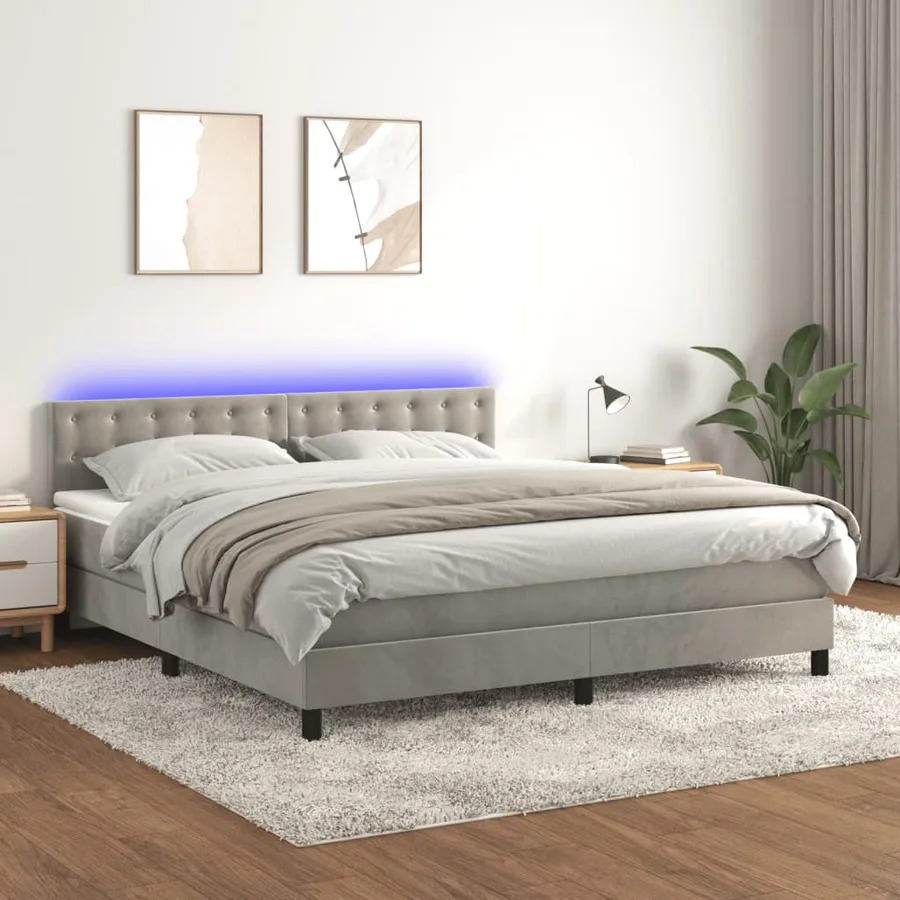 Sommier à lattes de lit matelas et LED Gris clair 160x200 cm - 2