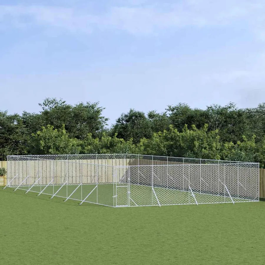 Chenil d'extérieur pour chiens argenté 8x16x2 m acier galvanisé