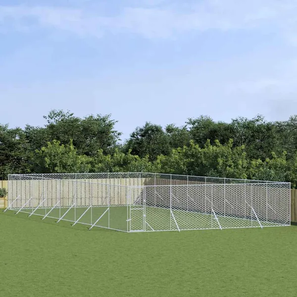Chenil d'extérieur pour chiens argenté 8x16x2 m acier galvanisé
