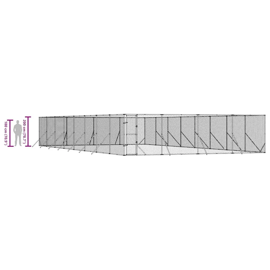 Chenil d'extérieur pour chiens argenté 8x16x2 m acier galvanisé - 10