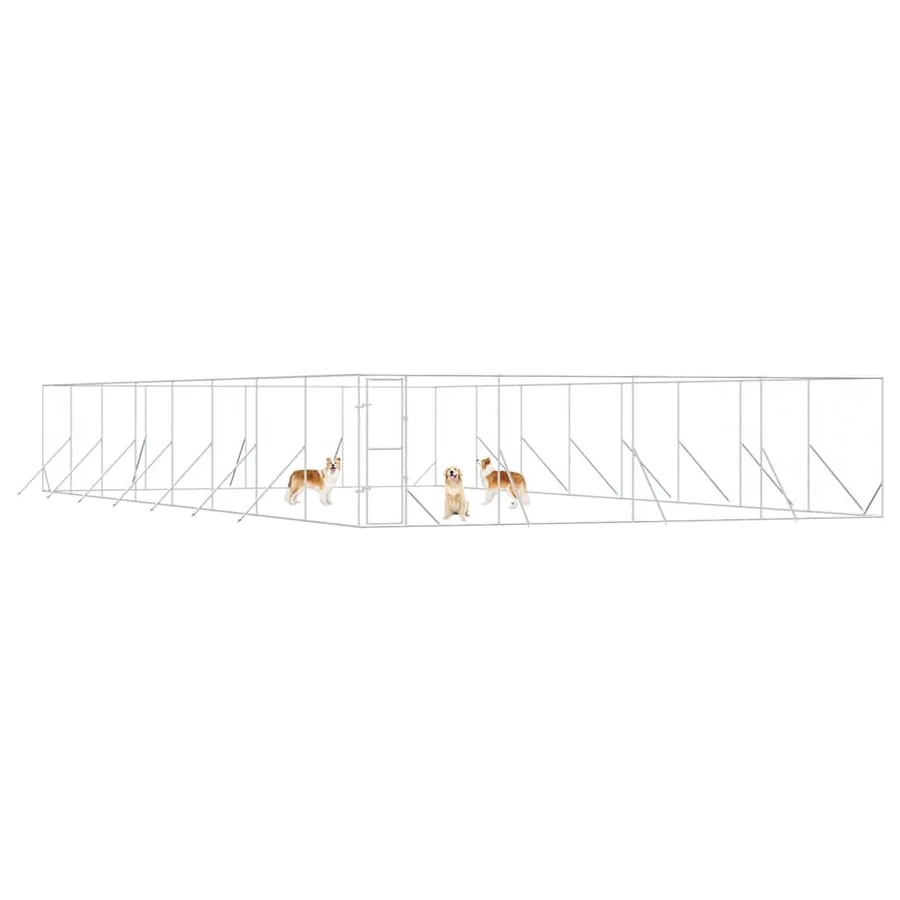Chenil d'extérieur pour chiens argenté 8x16x2 m acier galvanisé - 4