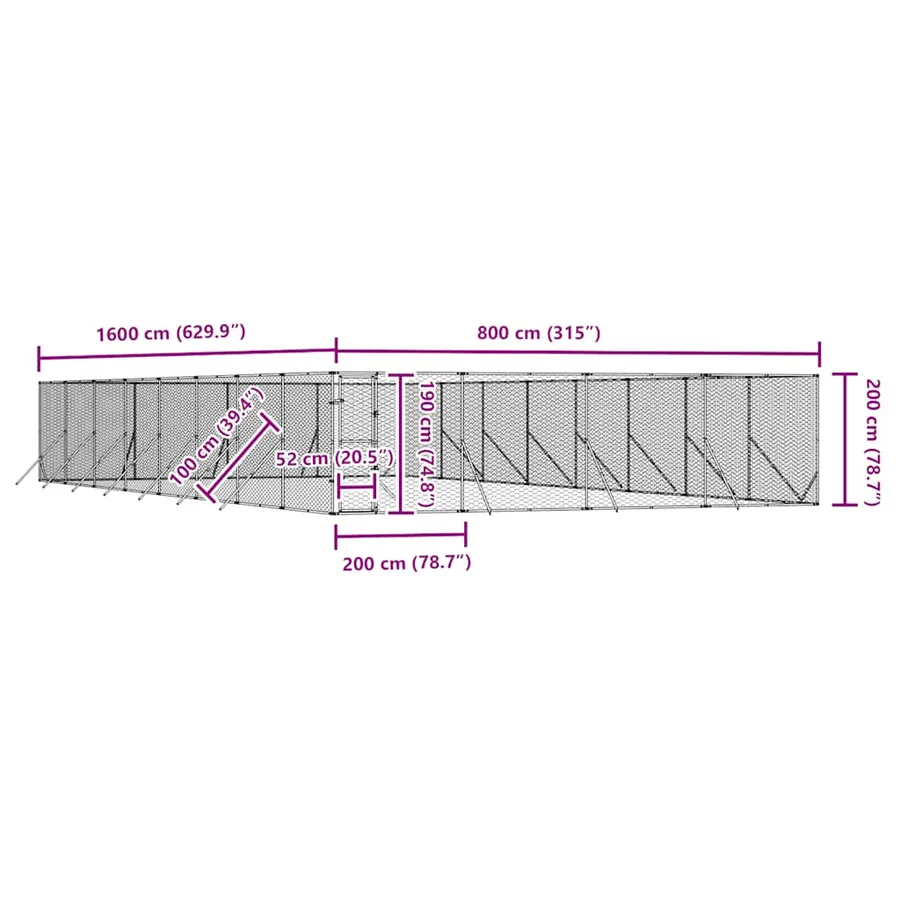 Chenil d'extérieur pour chiens argenté 8x16x2 m acier galvanisé - 9
