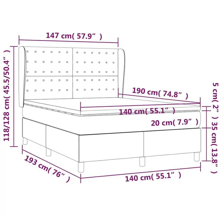 Sommier à lattes de lit avec matelas Noir 140x190 cm Tissu - 7