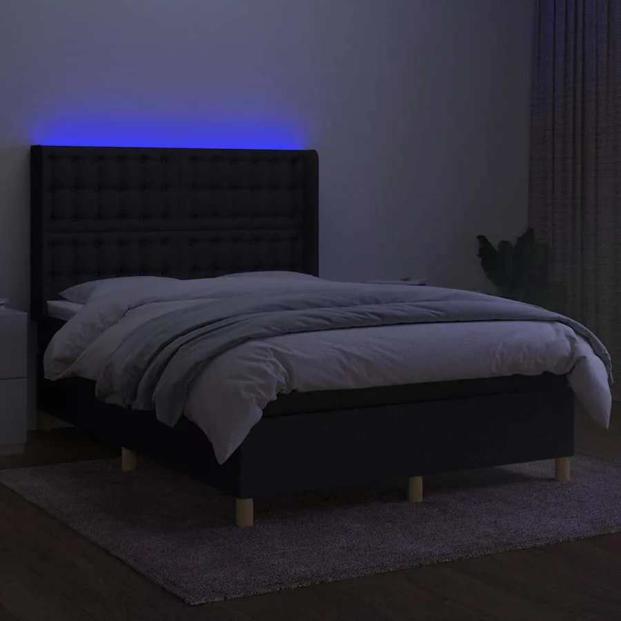 Sommier à lattes de lit matelas et LED Noir 140x190 cm Tissu - 3