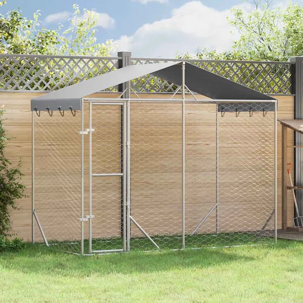 Chenil d'extérieur pour chiens avec toit argenté 3x1,5x2,5 m