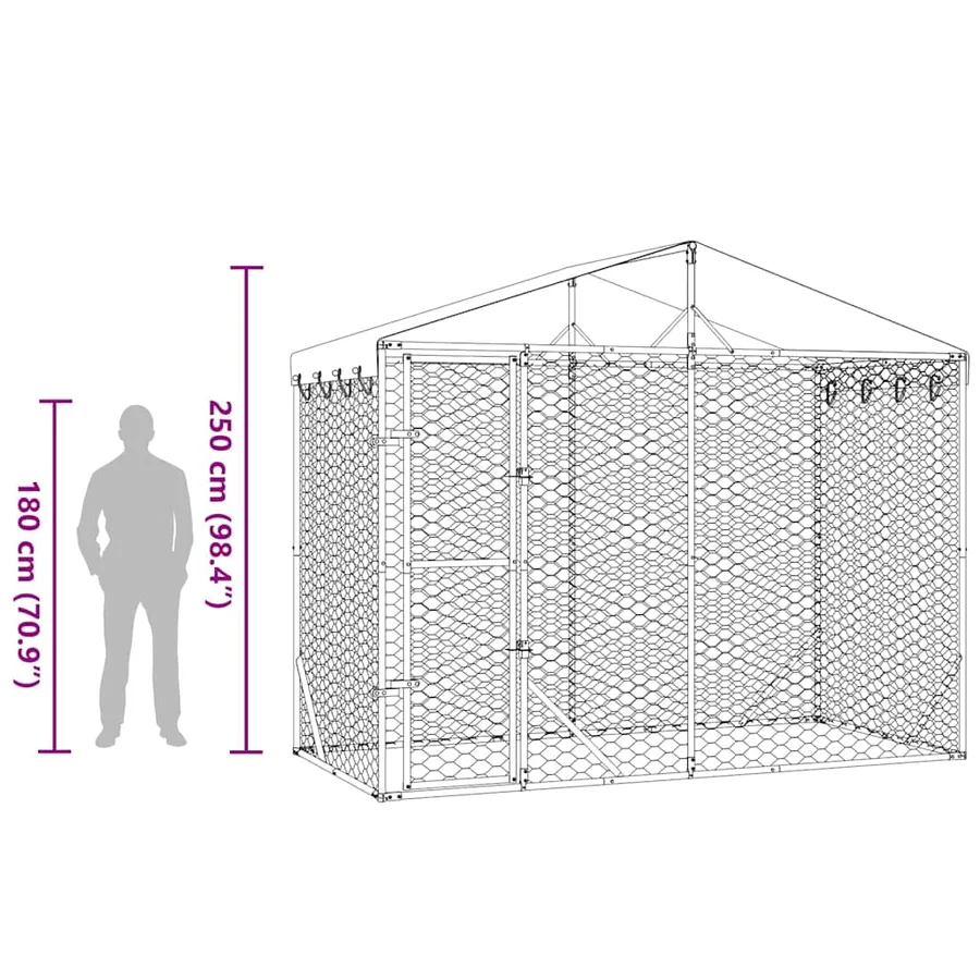 Chenil d'extérieur pour chiens avec toit argenté 3x1,5x2,5 m - 10