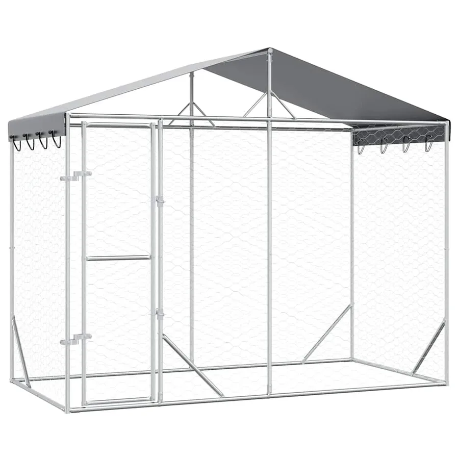 Chenil d'extérieur pour chiens avec toit argenté 3x1,5x2,5 m - 2
