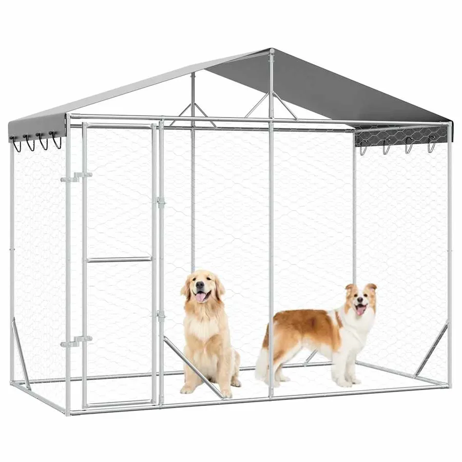 Chenil d'extérieur pour chiens avec toit argenté 3x1,5x2,5 m - 3