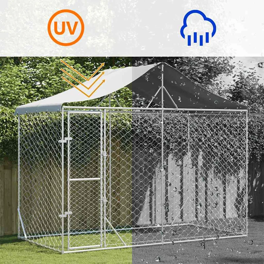 Chenil d'extérieur pour chiens avec toit argenté 3x1,5x2,5 m - 7