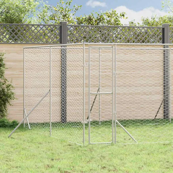 Chenil d'extérieur pour chiens argenté 8x8x2 m acier galvanisé
