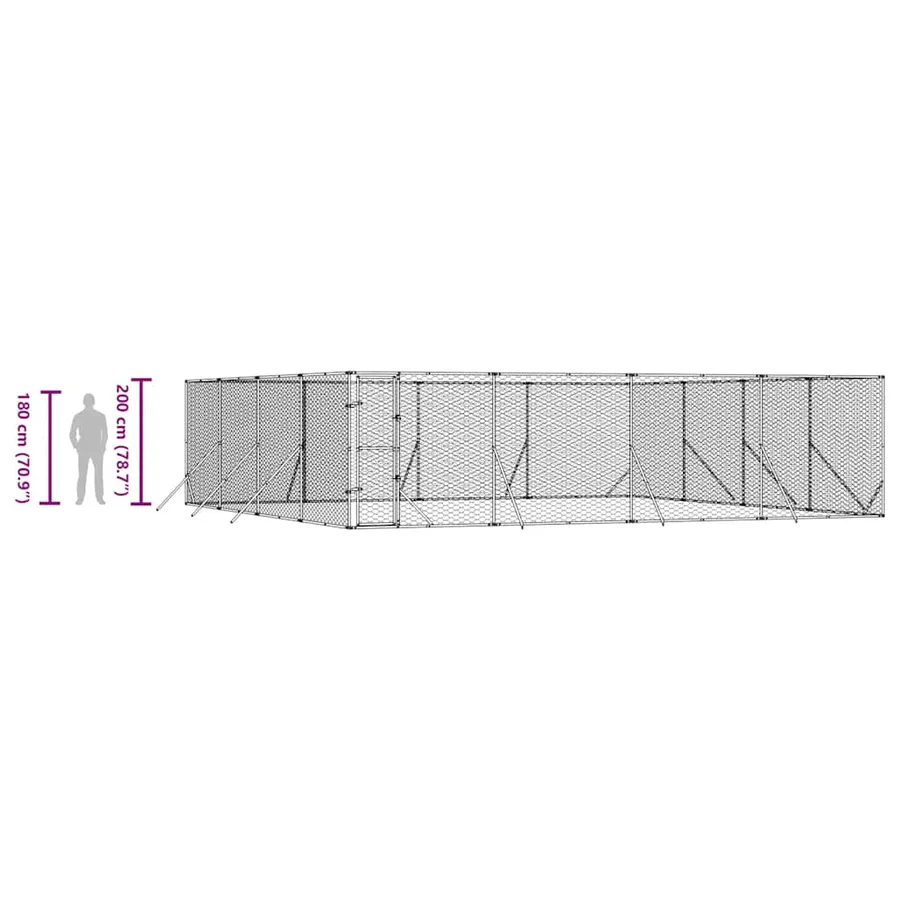 Chenil d'extérieur pour chiens argenté 8x8x2 m acier galvanisé - 10