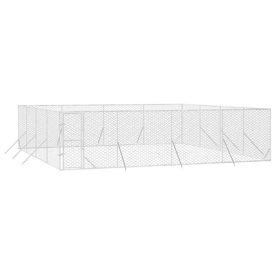 Chenil d'extérieur pour chiens argenté 8x8x2 m acier galvanisé - 3