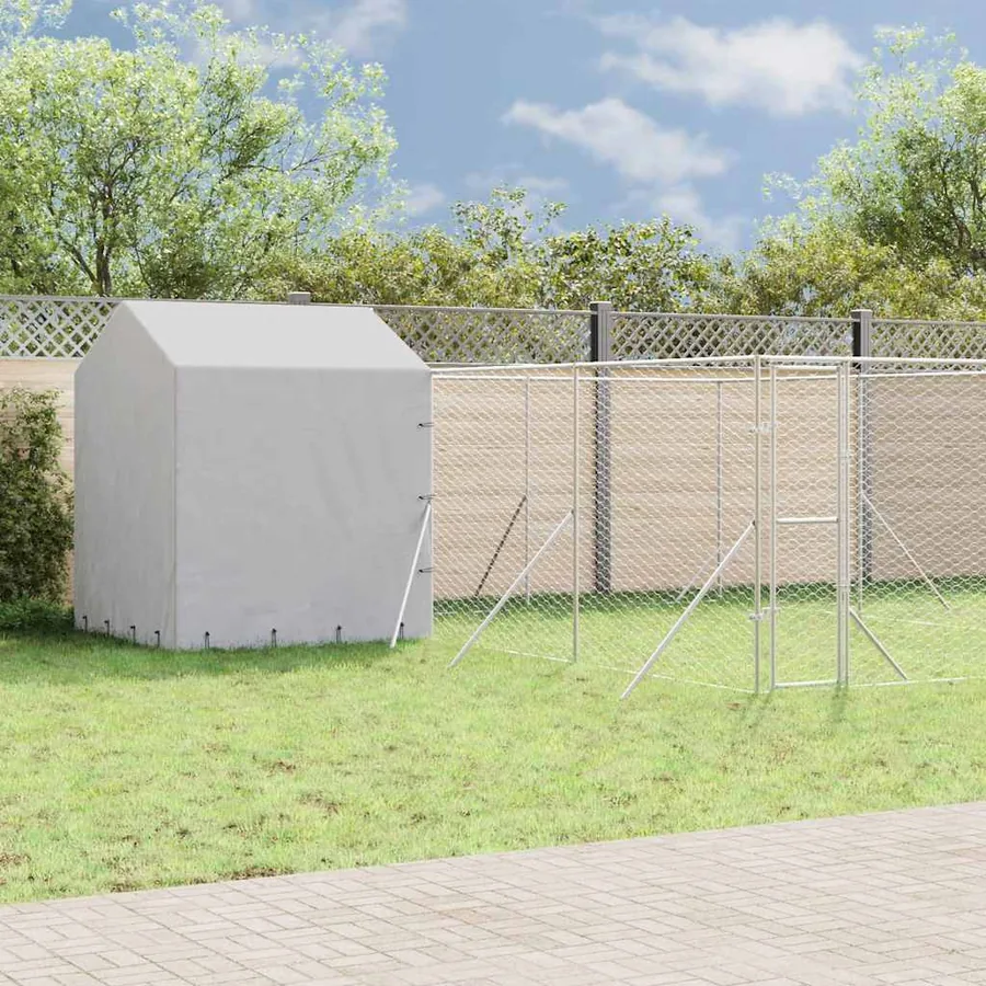 Chenil d'extérieur pour chiens avec toit argenté 6x6x2,5 m