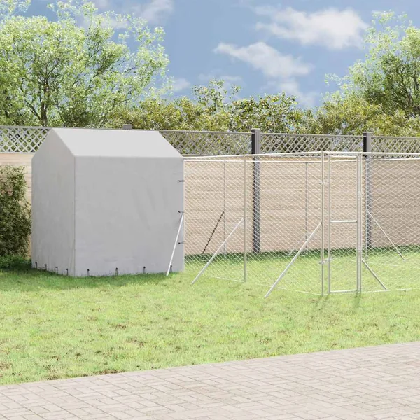 Chenil d'extérieur pour chiens avec toit argenté 6x6x2,5 m