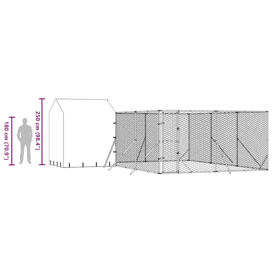 Chenil d'extérieur pour chiens avec toit argenté 6x6x2,5 m - 10