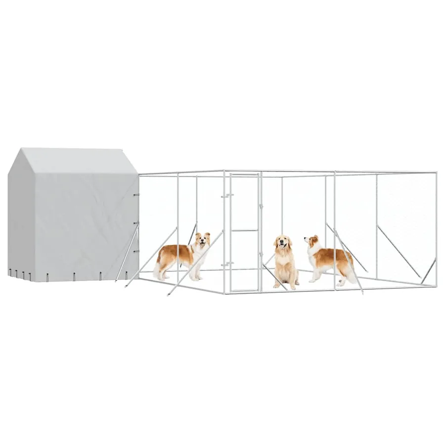 Chenil d'extérieur pour chiens avec toit argenté 6x6x2,5 m - 3