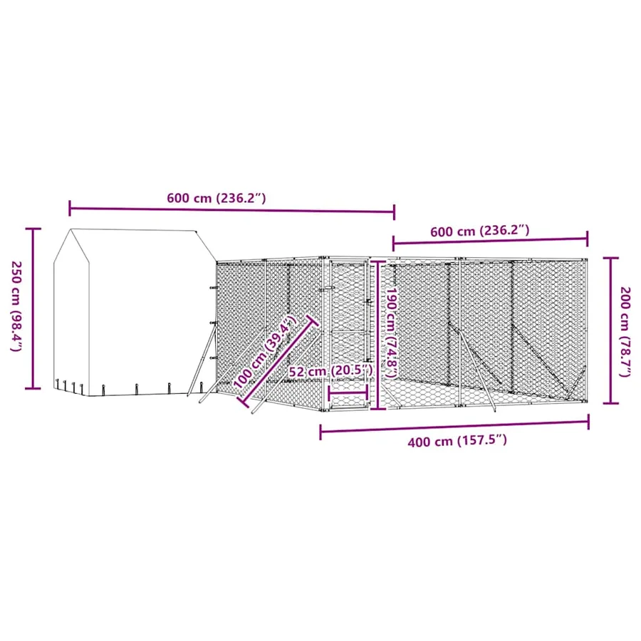 Chenil d'extérieur pour chiens avec toit argenté 6x6x2,5 m - 9