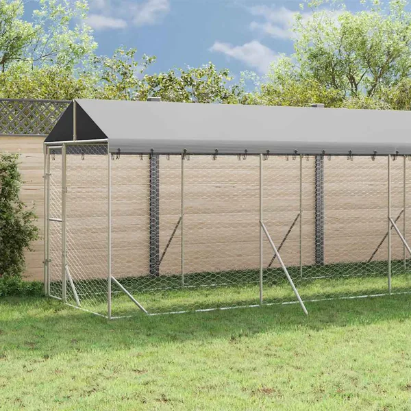 Chenil d'extérieur pour chiens avec toit argenté 2x14x2,5 m