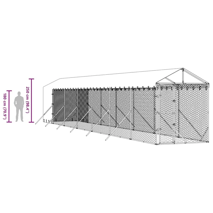 Chenil d'extérieur pour chiens avec toit argenté 2x14x2,5 m - 10