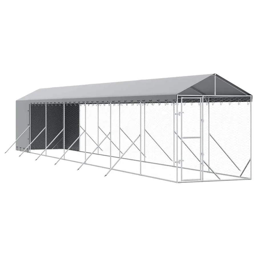 Chenil d'extérieur pour chiens avec toit argenté 2x14x2,5 m - 2