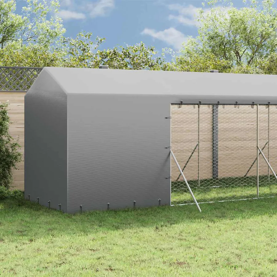 Chenil d'extérieur pour chiens avec toit argenté 2x14x2,5 m - 3