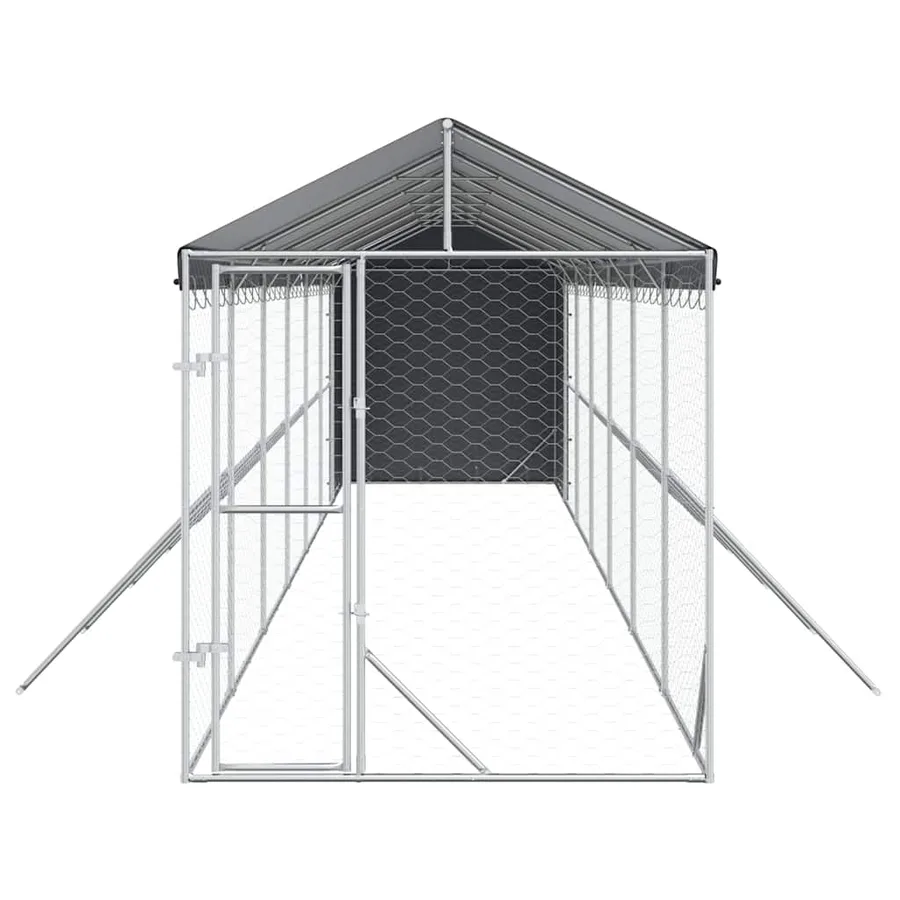 Chenil d'extérieur pour chiens avec toit argenté 2x14x2,5 m - 5