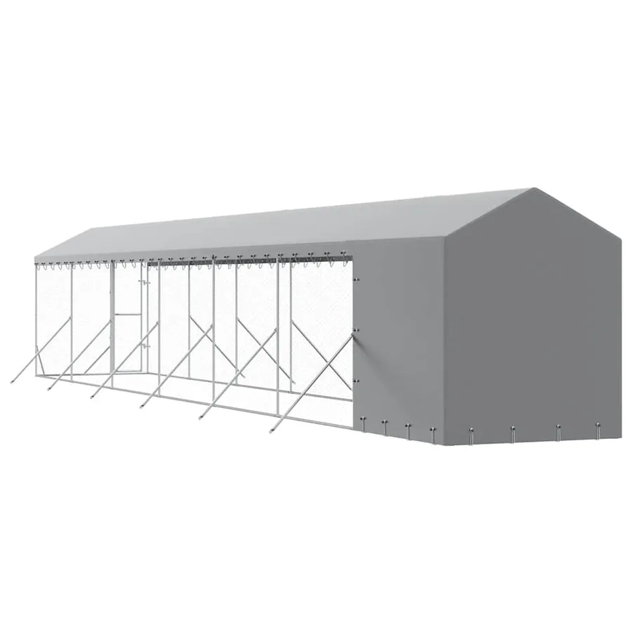 Chenil d'extérieur pour chiens avec toit argenté 2x14x2,5 m - 7