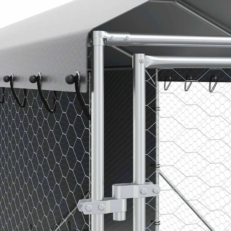 Chenil d'extérieur pour chiens avec toit argenté 2x14x2,5 m - 8