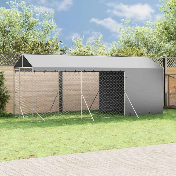 Chenil d'extérieur pour chiens avec toit argenté 2x6x2,5 m
