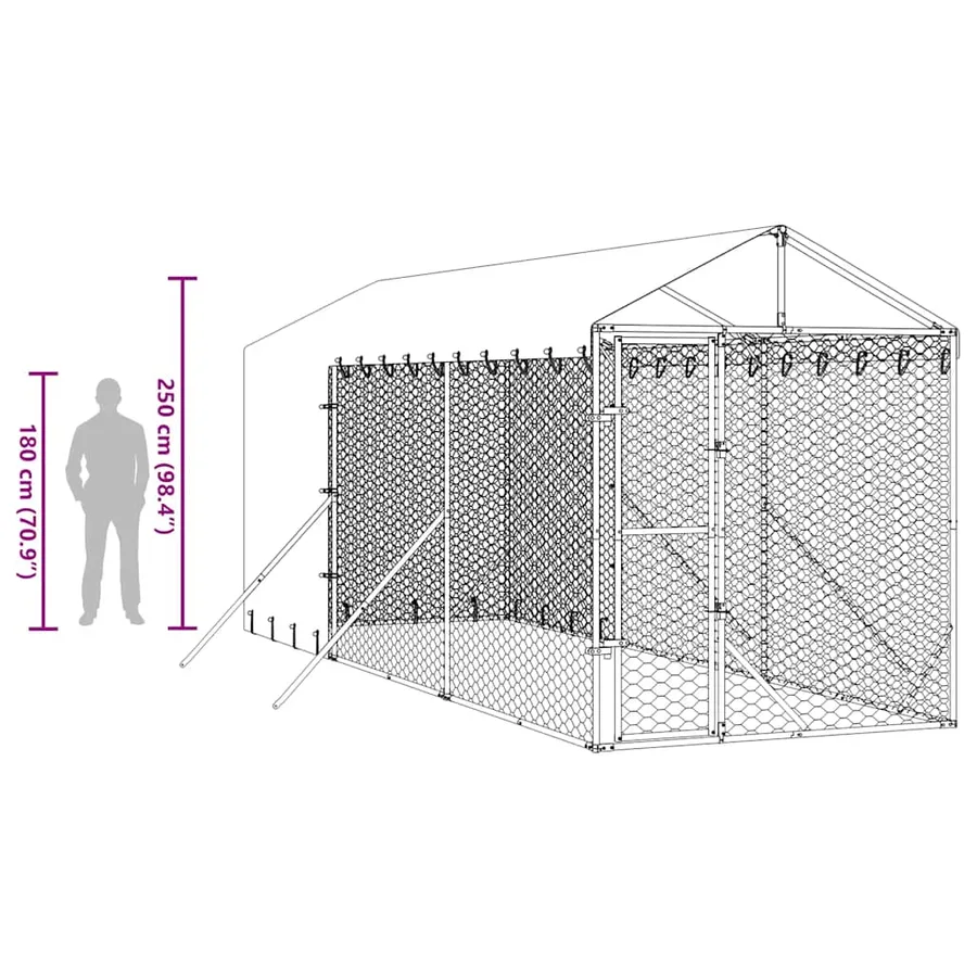 Chenil d'extérieur pour chiens avec toit argenté 2x6x2,5 m - 10