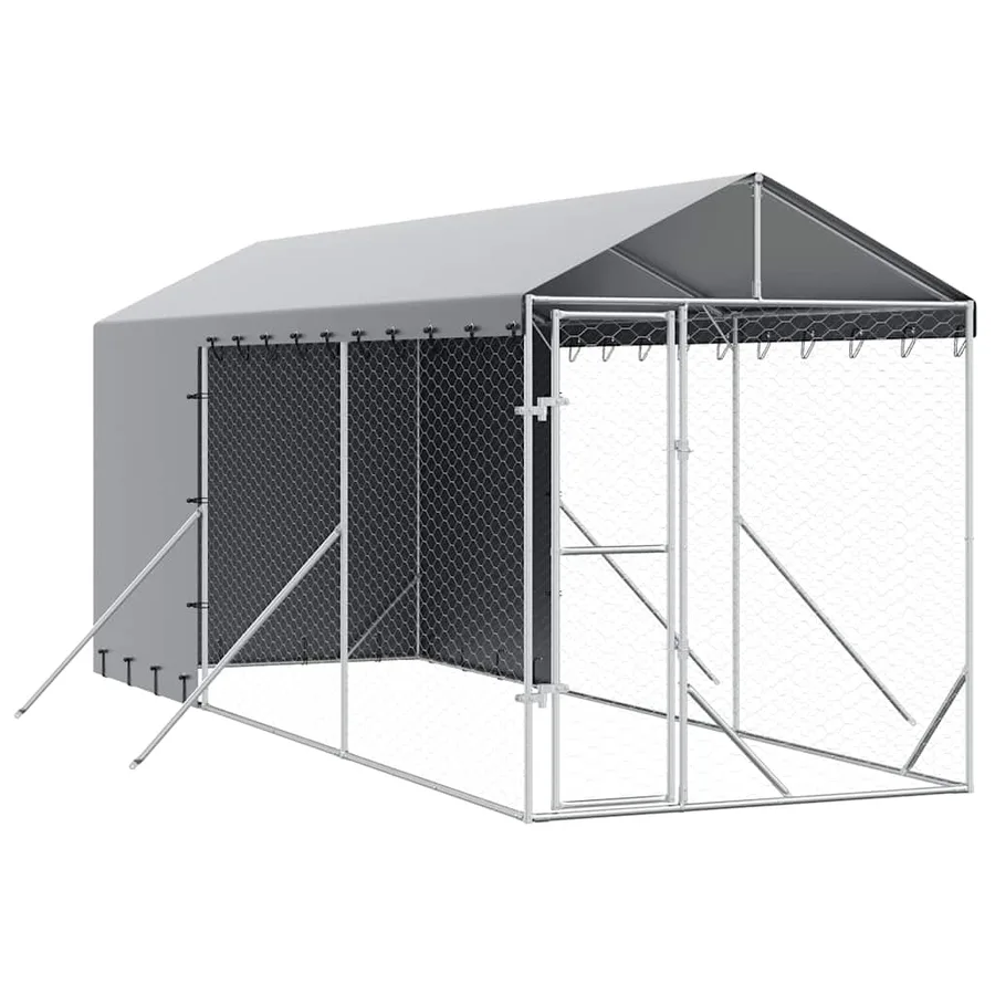 Chenil d'extérieur pour chiens avec toit argenté 2x6x2,5 m - 2